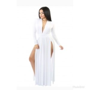 White Long Sleeve Maxi Dress with Two Slits